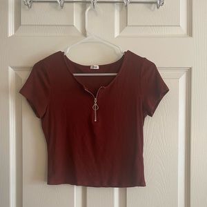 Garage Maroon Zip Up Shirt